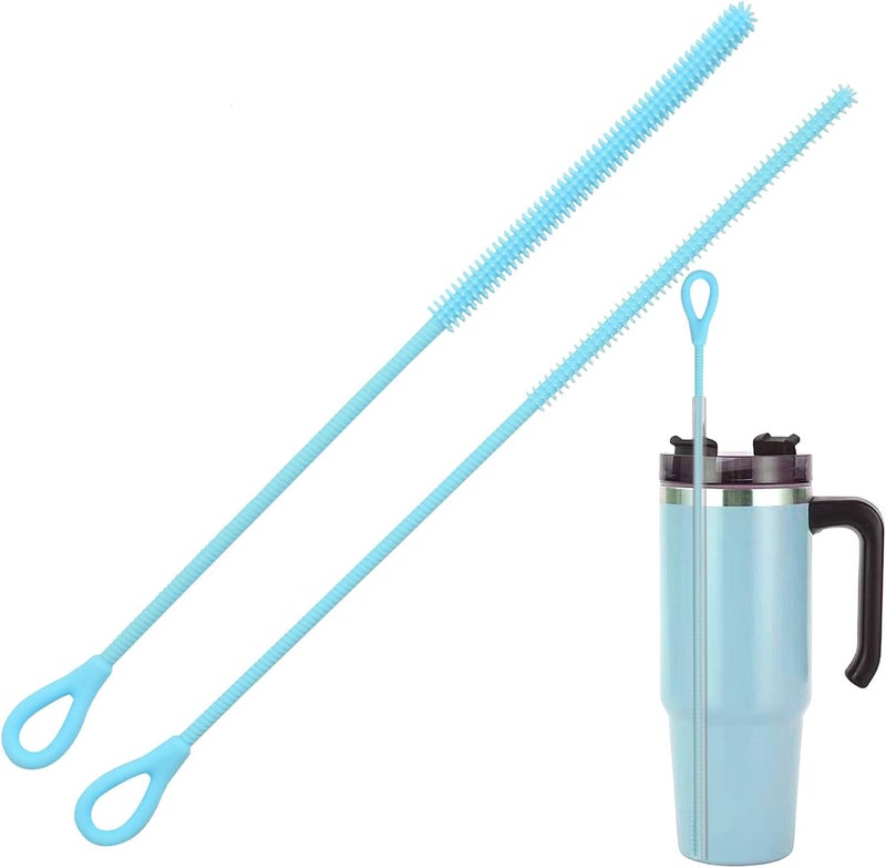 cdsnxore 2Pcs silicone straw cleaning brushes, extra long, used for Cleaning Glass Metal Smoothie Straws and StrawCups,Non-slip Handle Soft and Bendable, 6mm+9mm. (Blue) - Image 1